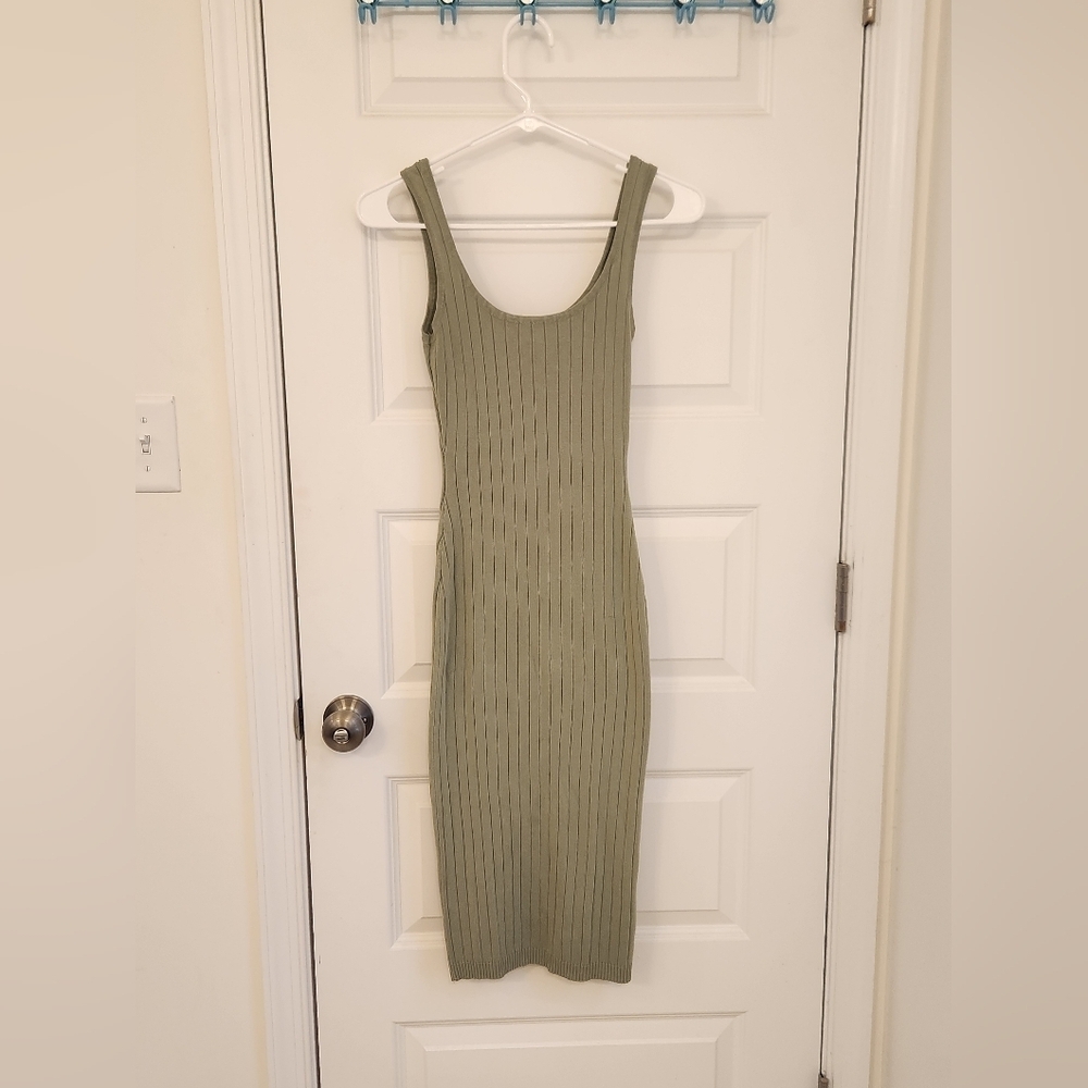 Womens Green Midi Bodycon Ribbed Knit Dress Midi Size S Windsor #N621